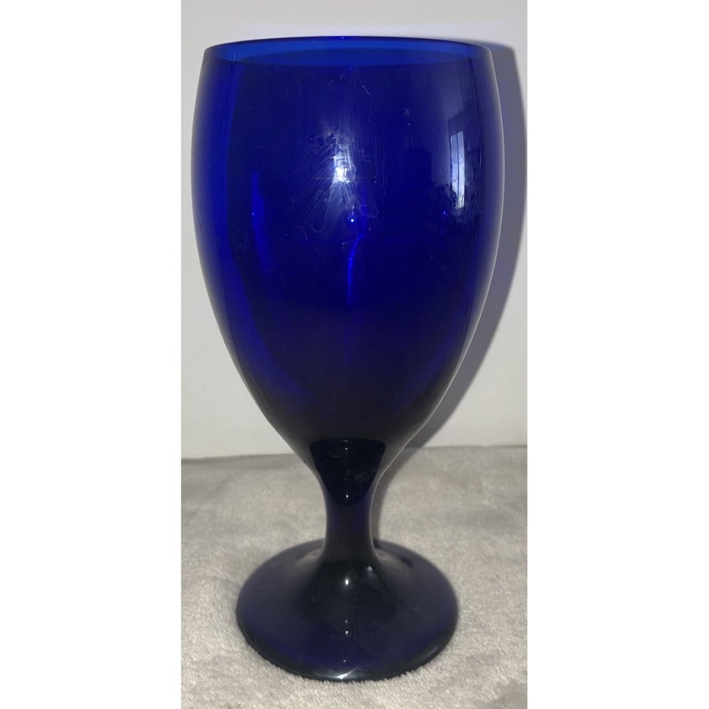 Vintage Libbey Cobalt Blue Stemmed Wine Glass Water Goblet 7"